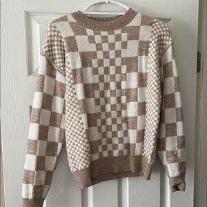 Checkered Brown and White Men's Sweater